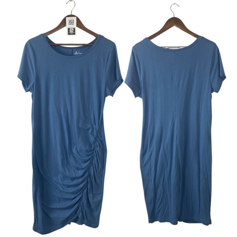 Susina Blue Short Sleeve Ruched Dress// L